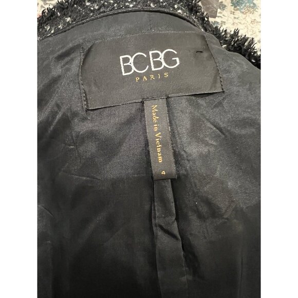 BCBG Paris Womens Black & White Tweed Jacket With Zipper & Fringe Detail Size S - Picture 6 of 6